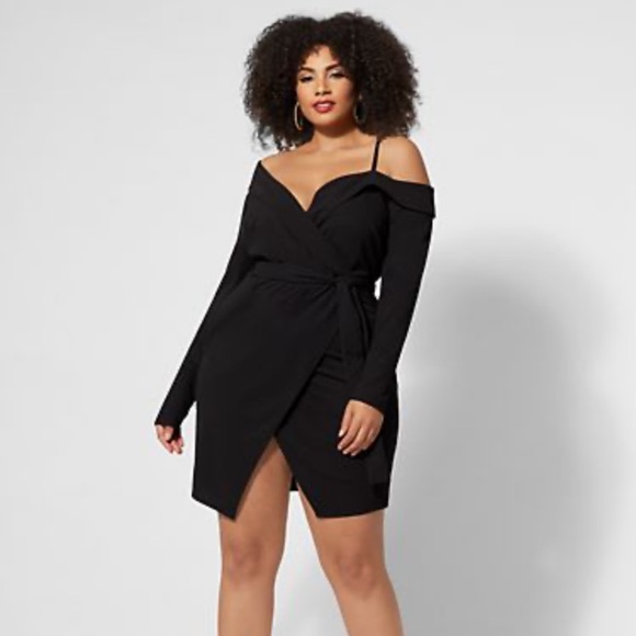 off shoulder tuxedo dress